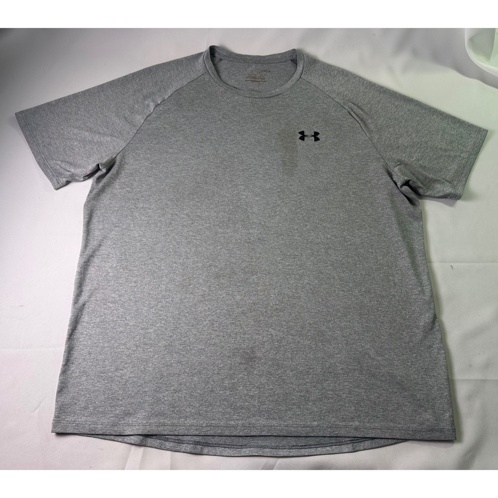 Under Armour The Tech Tee Gray Short Sleeve Performance Gym Shirt Stained Sz XL